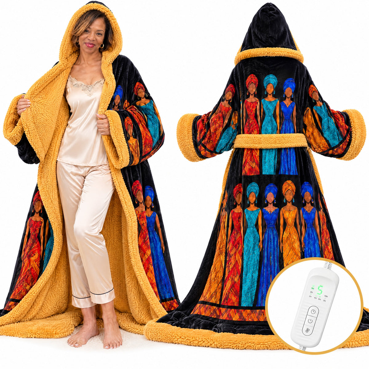 African Print Heated Blanket Robe