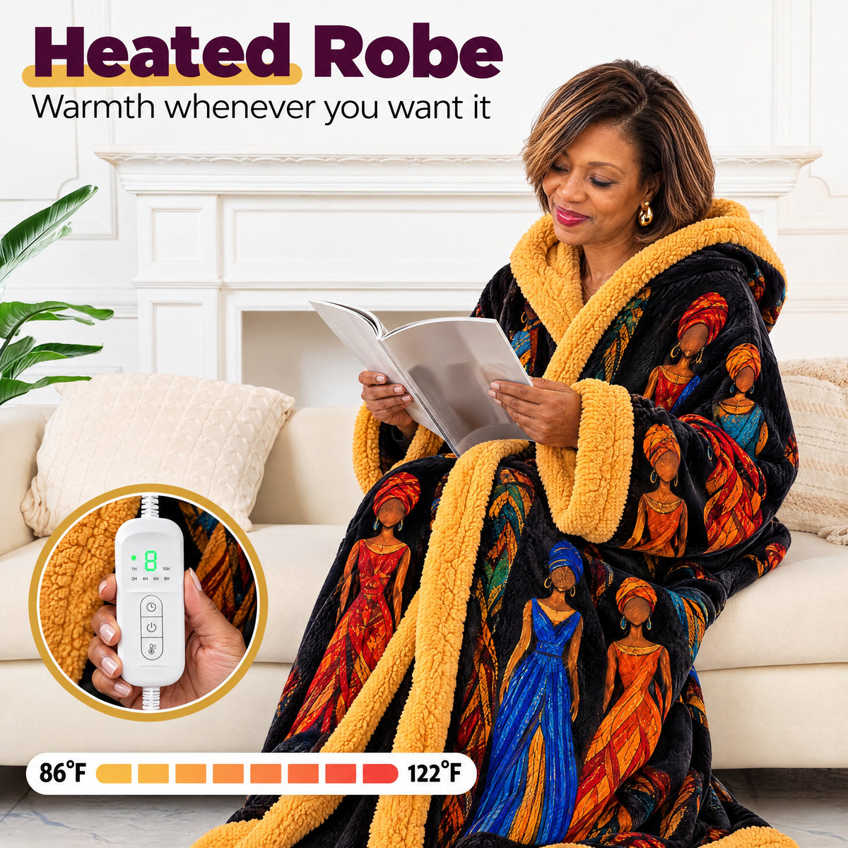 African Print Heated Blanket Robe
