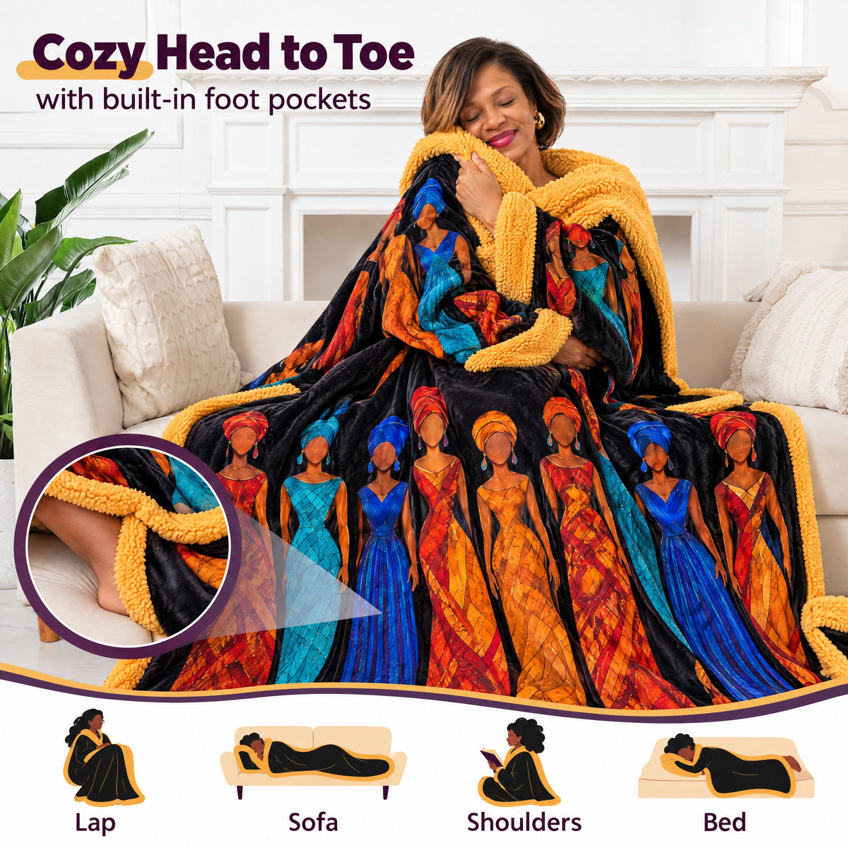 African Print Heated Blanket Robe