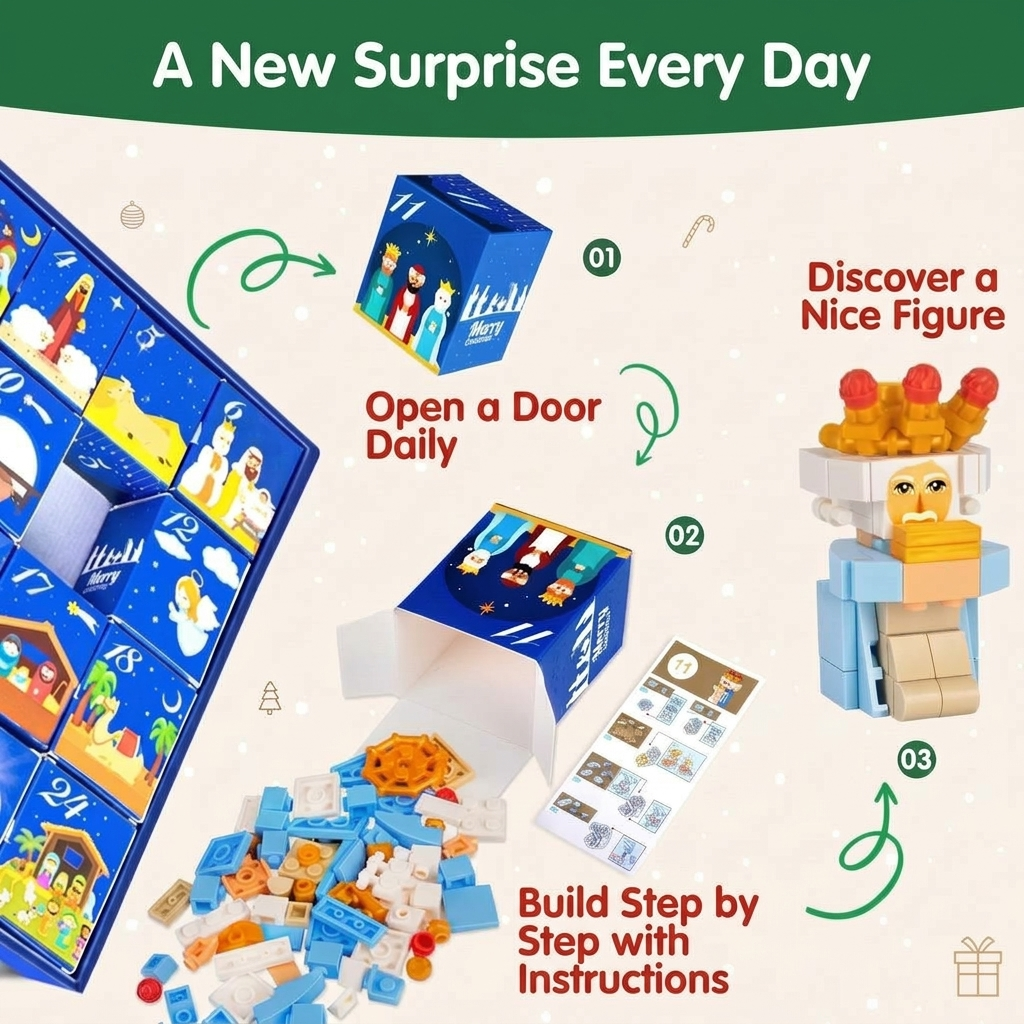 Open a door daily, discover a figure and build it step by step