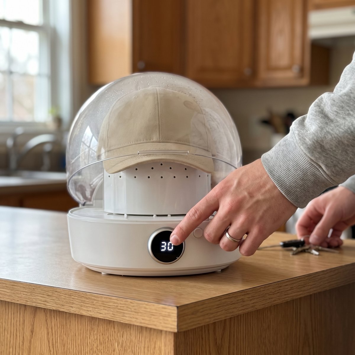 Pressing start on the Cap Care Machine