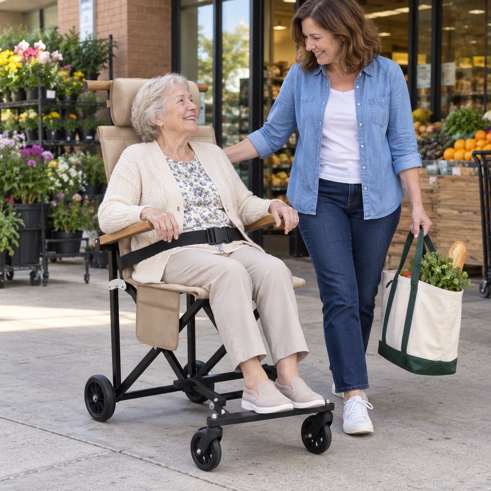 Folding chair on a shopping trip