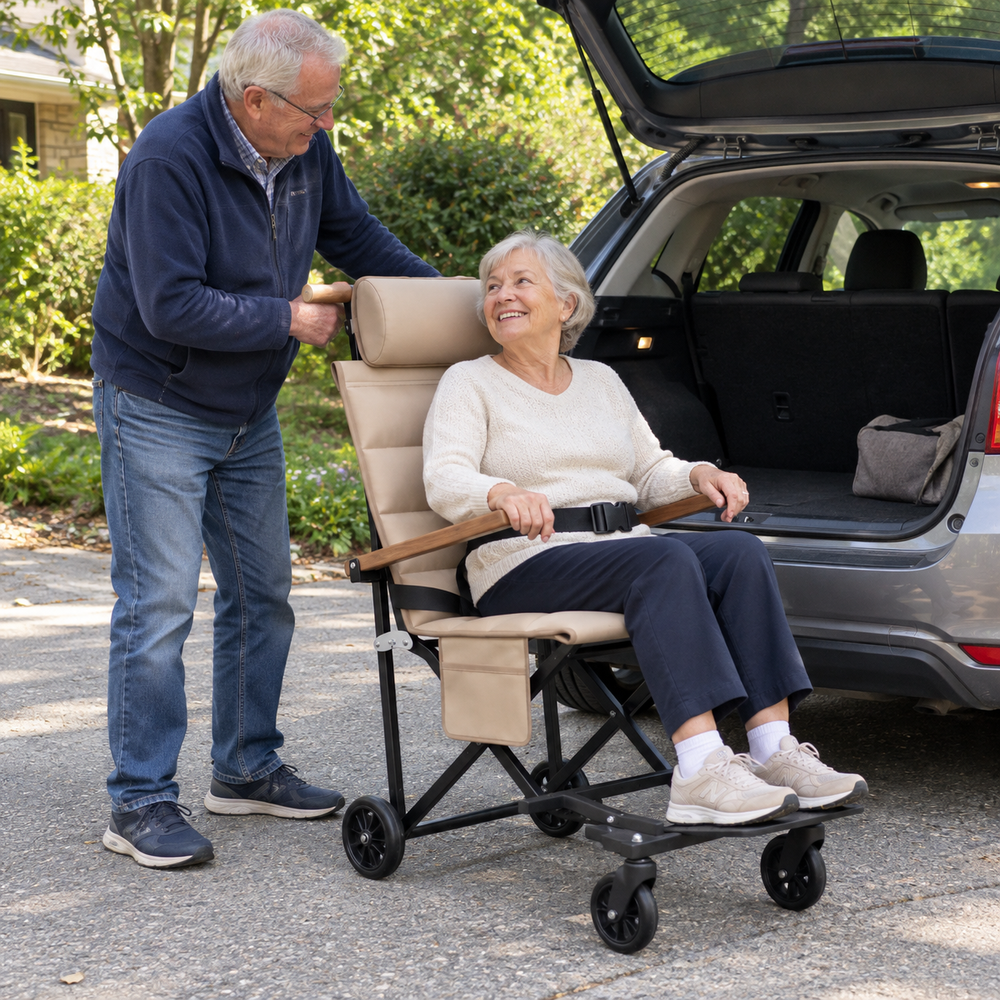 Folding chair next to a car