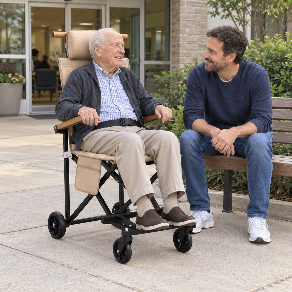 Folding chair outside a building
