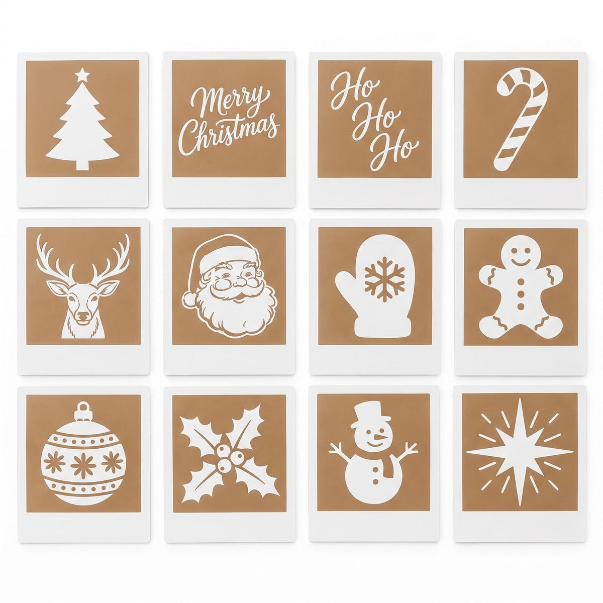 12 reusable Christmas stencils