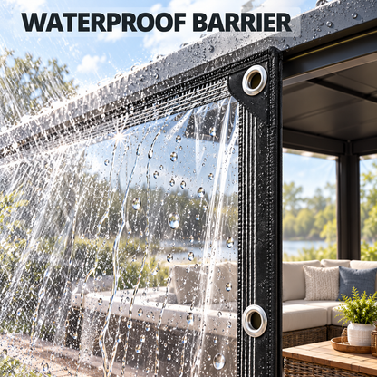 Water beading on the clear waterproof tarp