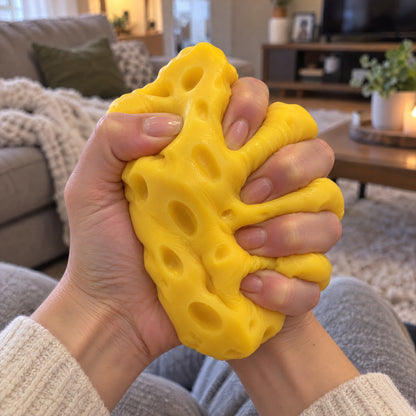 Squeezing a soft yellow cheese squishy