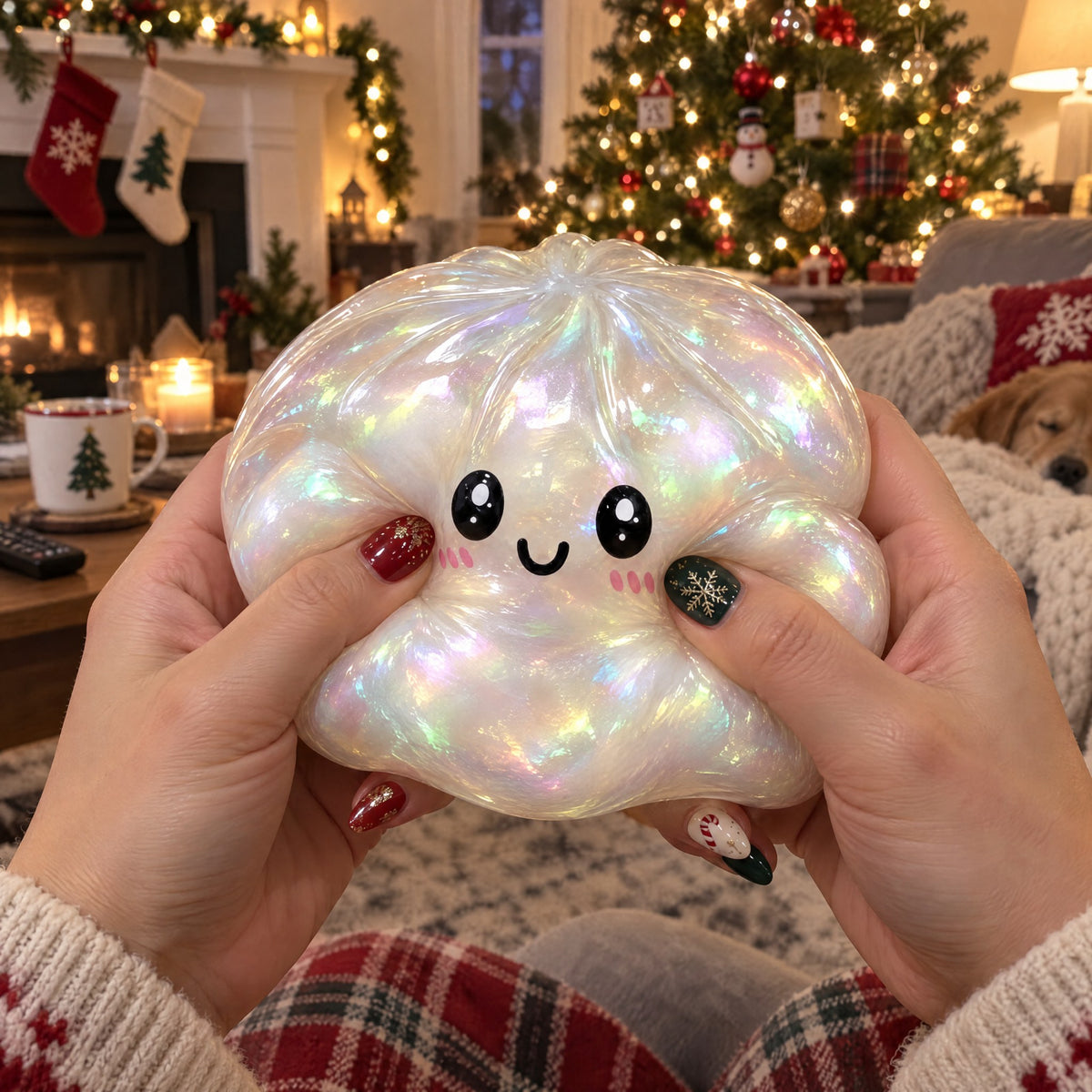 Glitter dumpling squishy with a cute face
