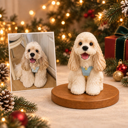 Custom 3D cocker spaniel figurine next to its photo