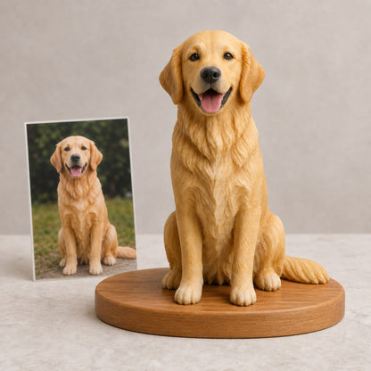 Custom 3D golden retriever figurine made from a pet photo