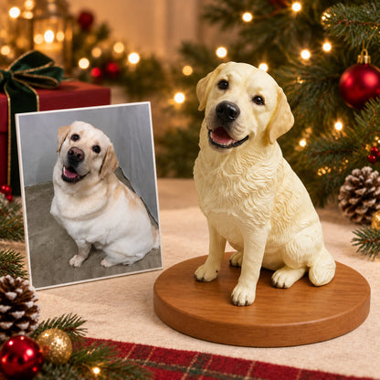 Custom 3D labrador figurine next to its photo