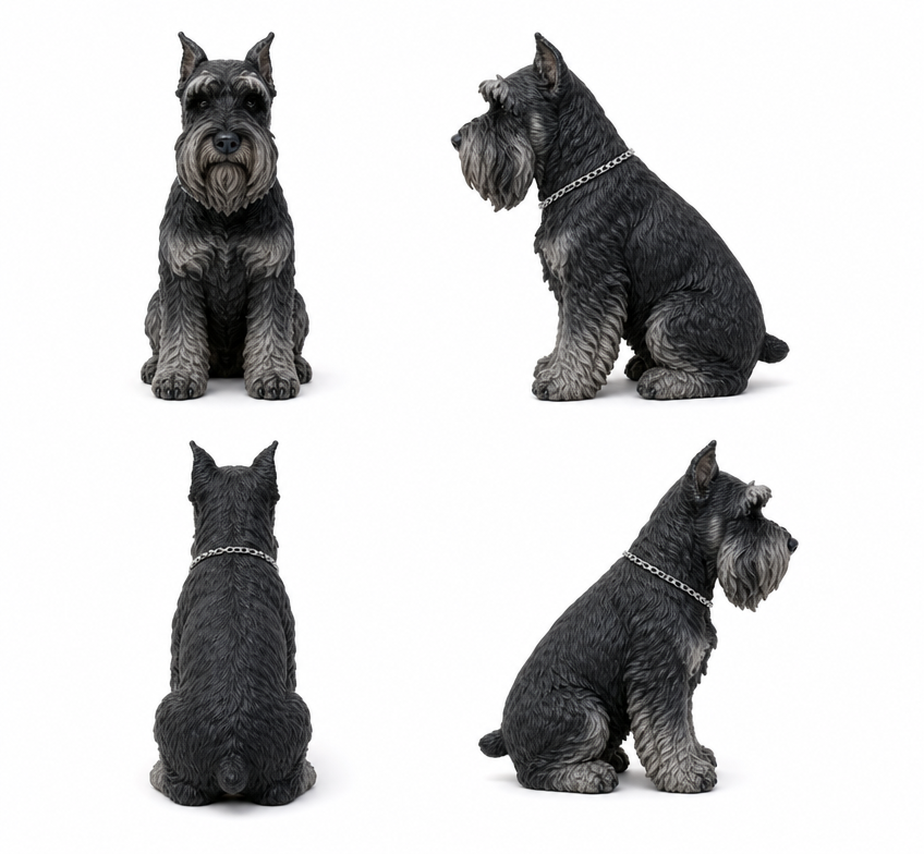 Multi-angle preview of a custom schnauzer figurine