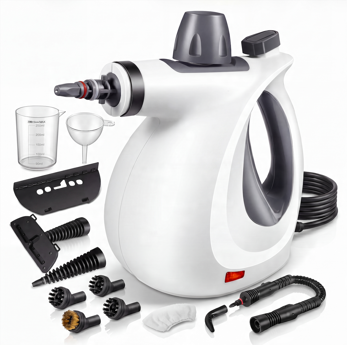 Grime Genie white steam cleaner with 12 tools