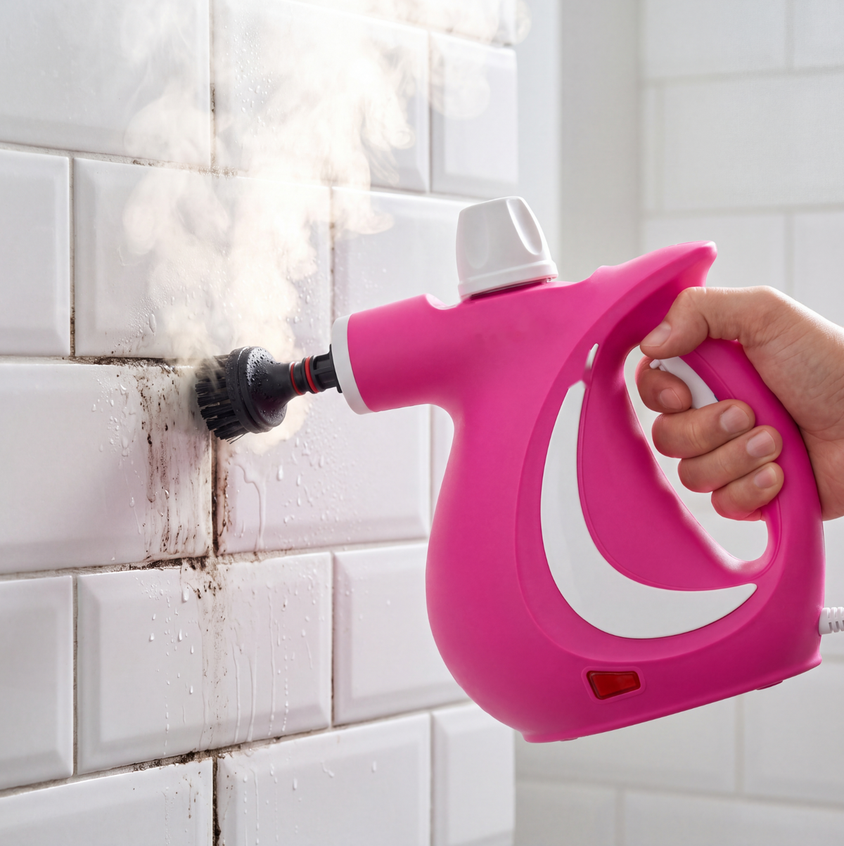 Grime Genie cleaning dirty grout lines on tile