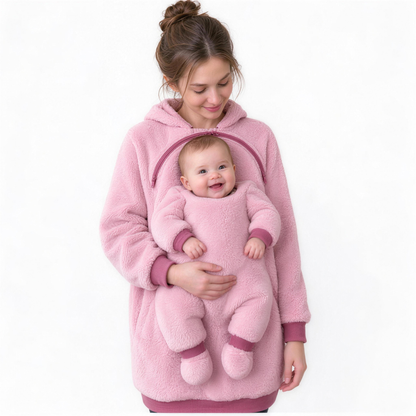 LazyNest™ Baby Pouch Hoodie in Pink – hands-free sherpa hoodie with baby pouch