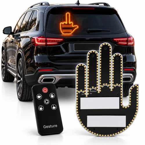 Honk Hand LED car gesture light with remote on an SUV rear window