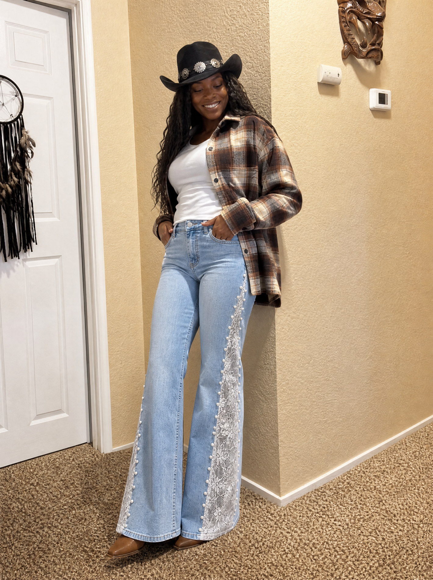 High rise flare jeans with side lace