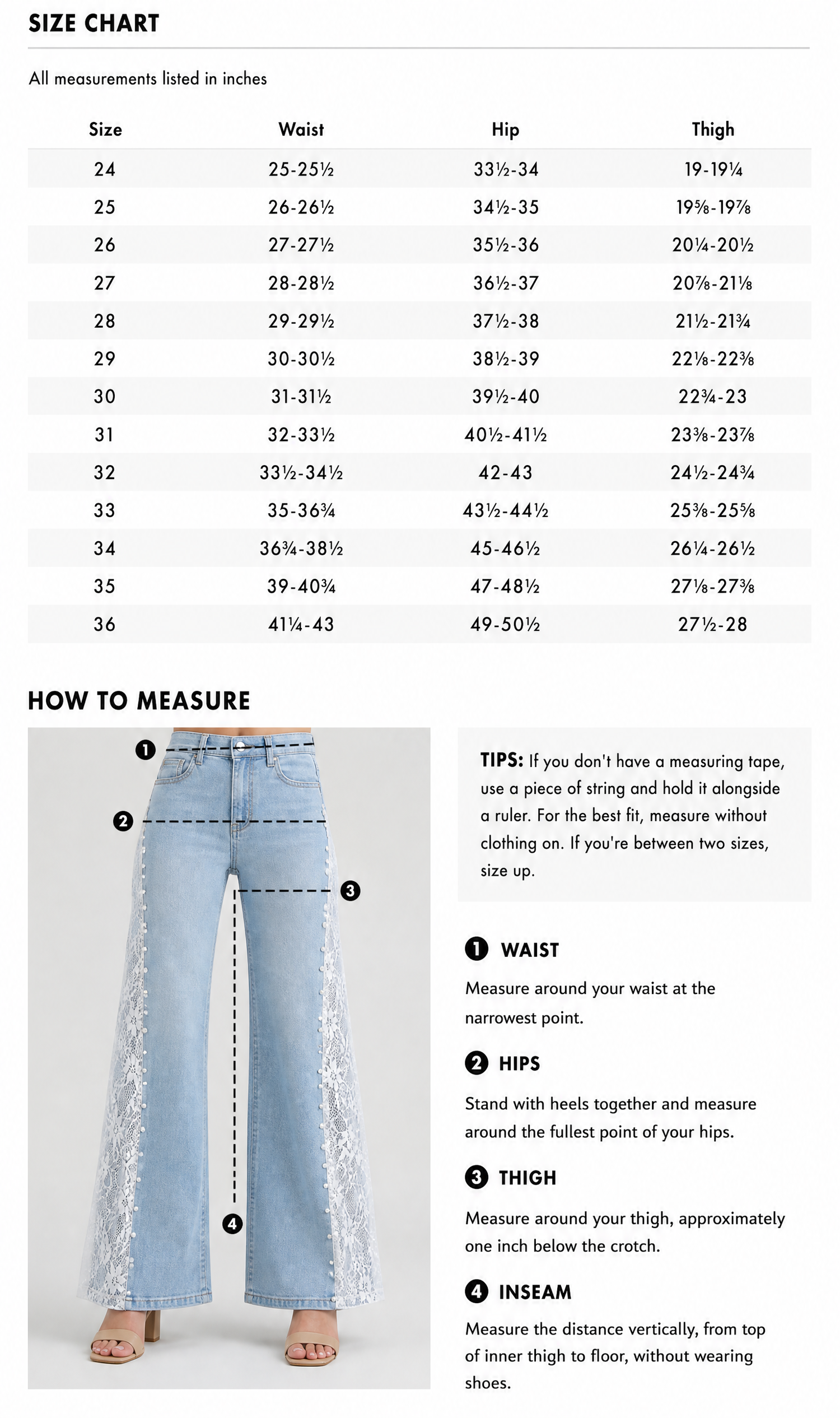 Size chart and how to measure