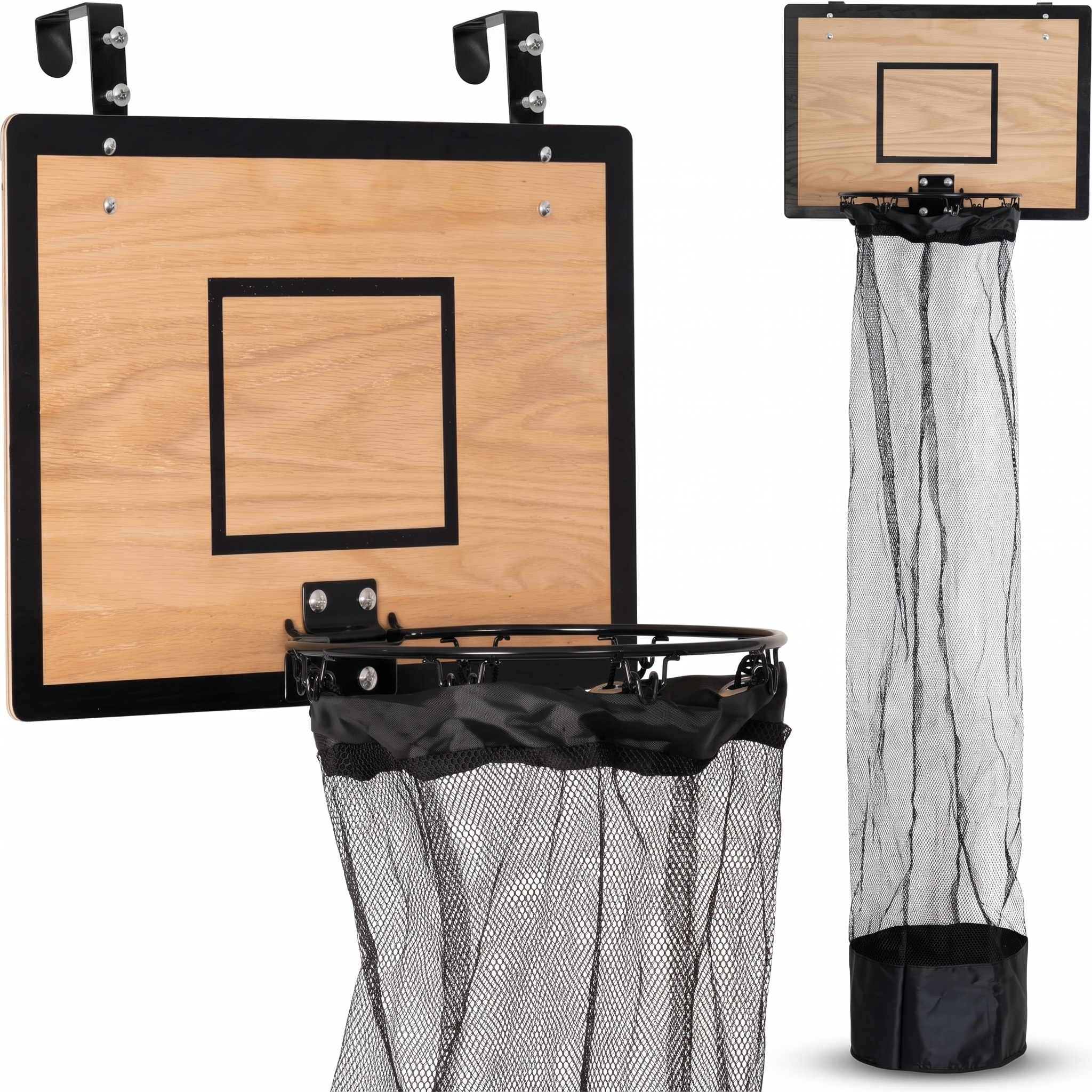 Backboard, rim and long mesh laundry bag