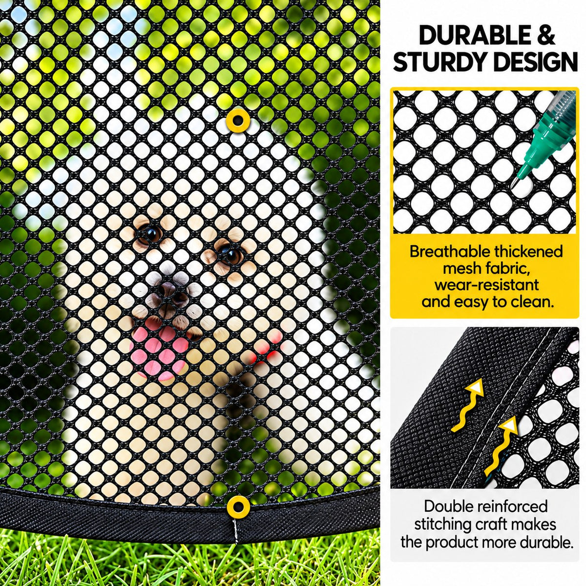 Durable breathable mesh with double-reinforced stitching