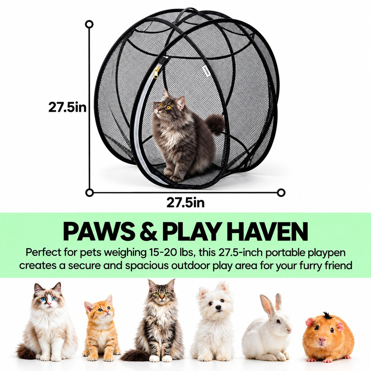 Pup Palace size guide: 27.5 x 27.5 in, for pets 15 to 20 lb