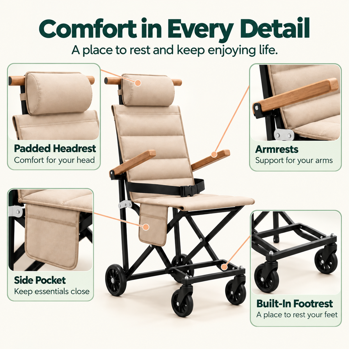 Lightweight Folding Transport Chair