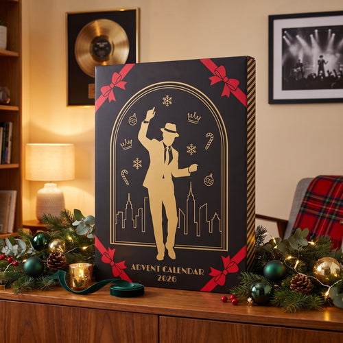 Showtime Advent black and gold advent calendar box with a dancing pop star silhouette