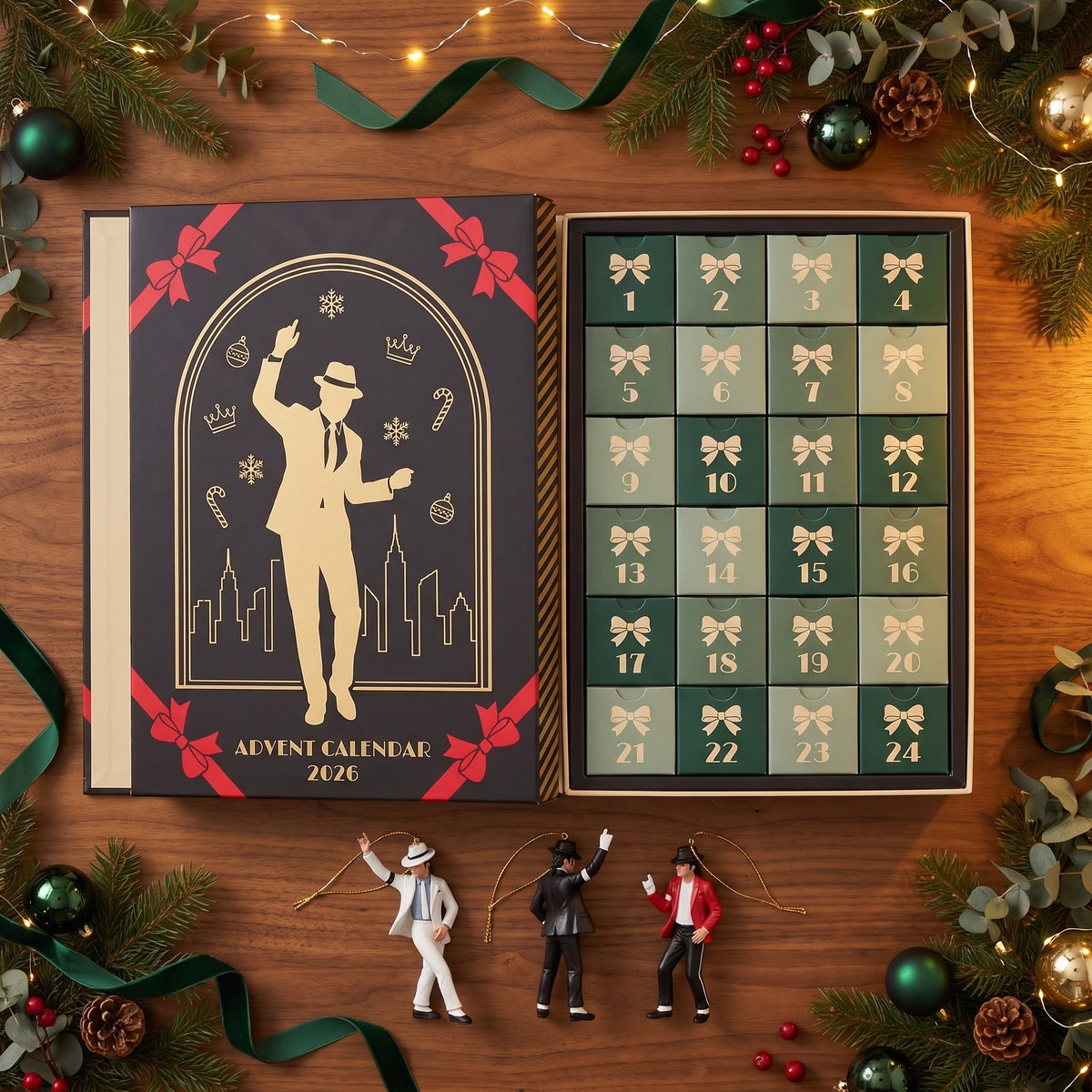 Showtime Advent calendar box, 24 drawers and three pop star figure ornaments